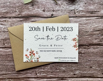 Burnt Orange Plantable Save The Date | Boho Themed Wedding Invitation | UK Wildflowers