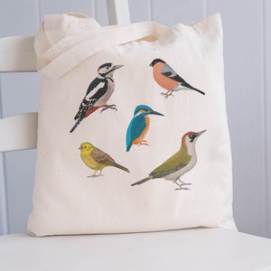Baumwolltasche mit Vogel Illustration, Jutebeutel Natur, Geschenk für Naturliebhaber