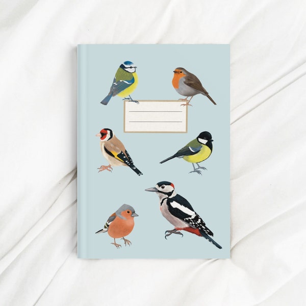Notizbuch Hardcover A5 mit Vogel Illustration, 100 Seiten, Geschenk Naturliebhaber