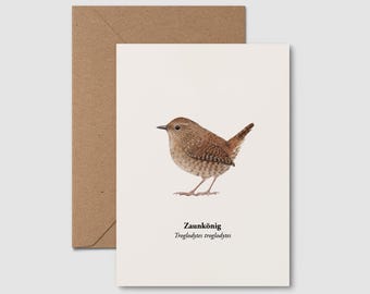 Postal de reyezuelo - tarjeta de felicitación de pájaro - dibujo de pájaro - mini impresión A6 - opcionalmente enmarcada - regalo sostenible para amantes de la naturaleza