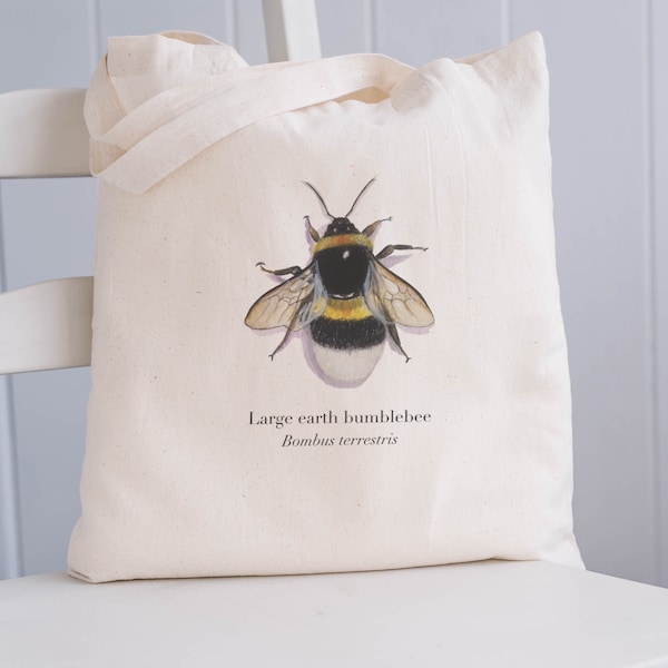 Baumwolltasche mit Hummel Illustration, Geschenk für Naturfreunde