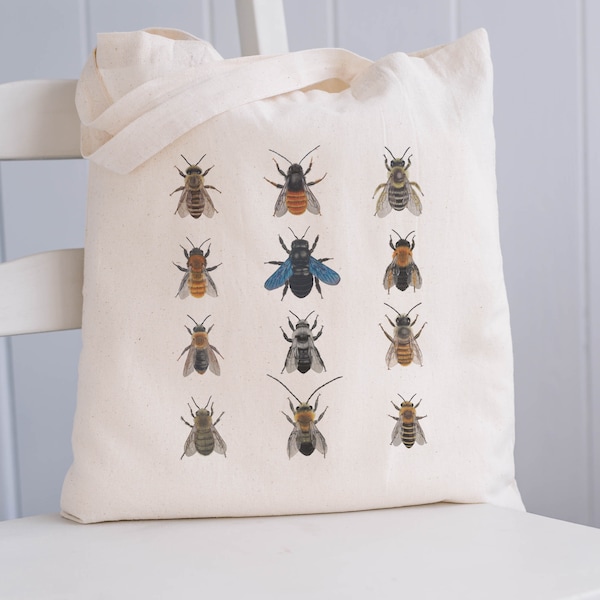 Fabric bag with bee illustration - Sustainable gift for nature lovers and beekeepers