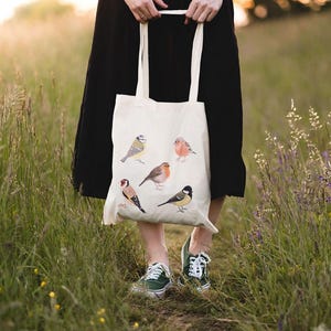 Baumwolltasche Vögel, Jutebeutel Natur, Geschenk für Naturliebhaber