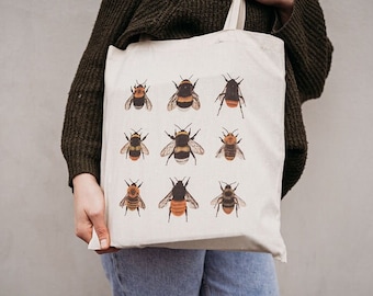 Jute bag Hummel, cotton bag made of organic cotton with long handles with bumblebees