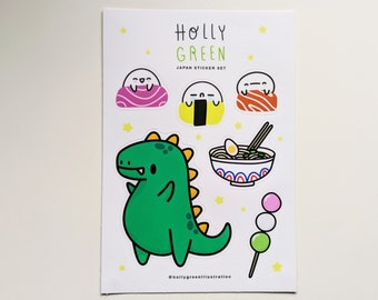 Japan Sticker Set - Cute Godzilla, Sushi, Ramen and Mochi Sticker Sheet