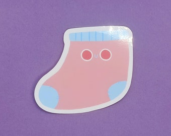 Cute Sock Sticker, Kawaii Pink and Blue Sock Sticker, Individual Die Cut Sticker