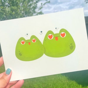 Frogs in Love A5 Art Print, Cute Frog Print, Kawaii Animal Art Print
