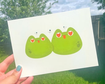 Frogs in Love A5 Art Print, Cute Frog Print, Kawaii Animal Art Print