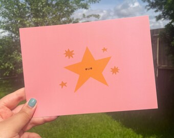 Cute Star A5 Print, Kawaii Character Poster, Pink and Yellow Print with Star