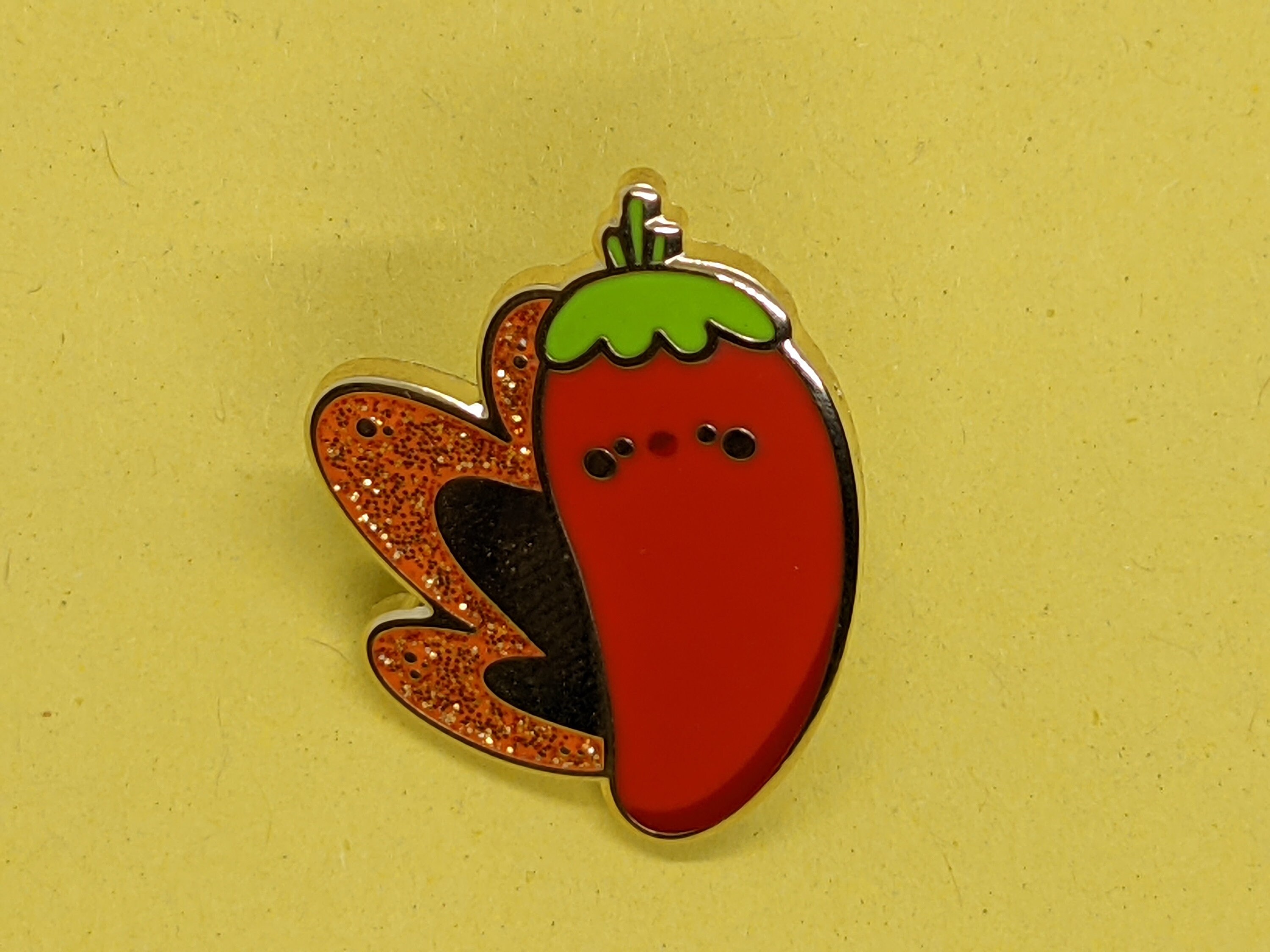 Cute Chilli Pin With Glitter Fire, Kawaii Hot and Spicy Glitter Badge ...