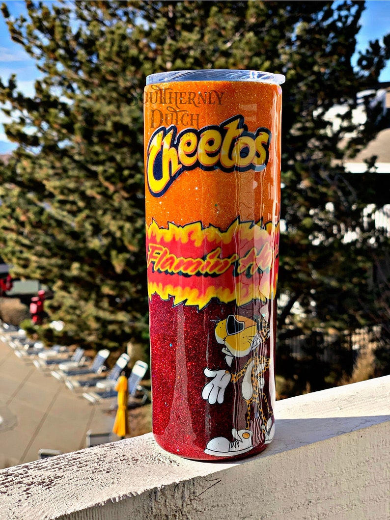 Flaming hot Cheetos/ red and orange glitter tumbler | Etsy