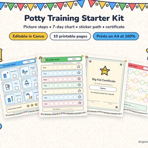 Tableau d'apprentissage de la propreté, Cartes des étapes du pot, Tableau d'autocollants pour tout-petits, Certificat de grand enfant, Canva modifiable