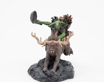 Hand Painted Goblin Riding Jackalope Miniature: D&D, Pathfinder TTRPG