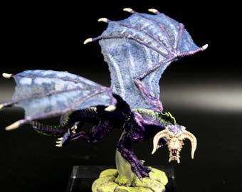 Skeletor Themed Young Black Dragon Miniature for Dungeons and Dragons, Pathfinder, Daggerheart, and other Tabletop Roleplaying Games
