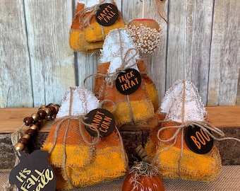 Primitive candy corn, Fall decor, Stuffed candy corn, Halloween tier tray, Bowl filler, Centerpiece decor, Hostess gift, Housewarming gift