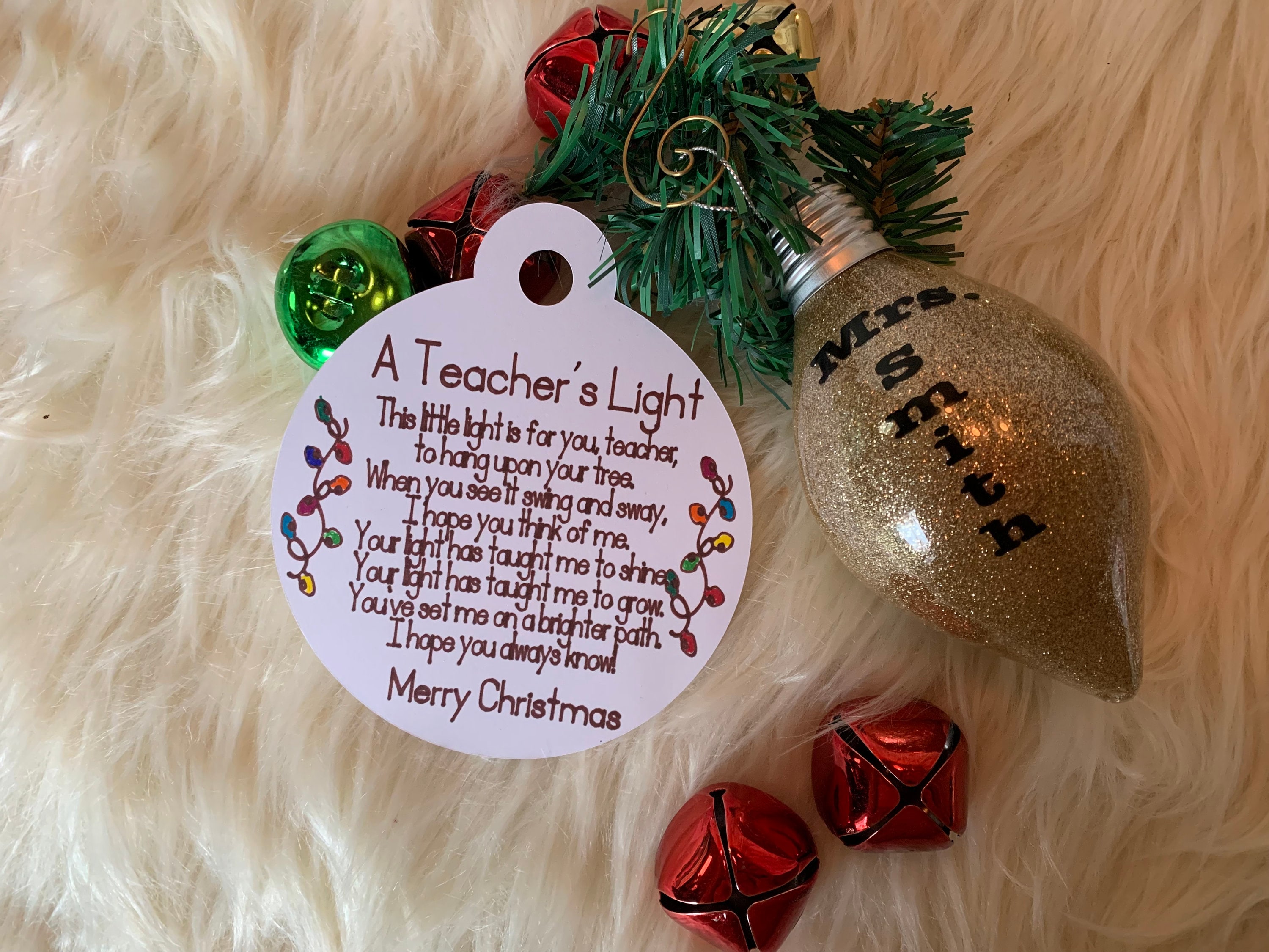 Teacher Light Poem Teacher Ornament Personalized Teacher - Etsy