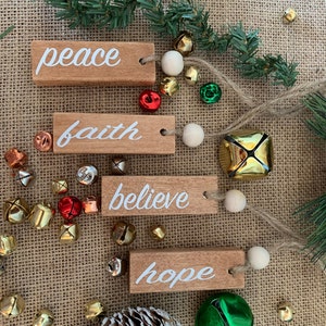 Jenga block ornament, Minimalist ornament, Set of 4, Upcycled ornament, Game lover ornament, Grab bag gift, Stocking stuffer, Secret Santa