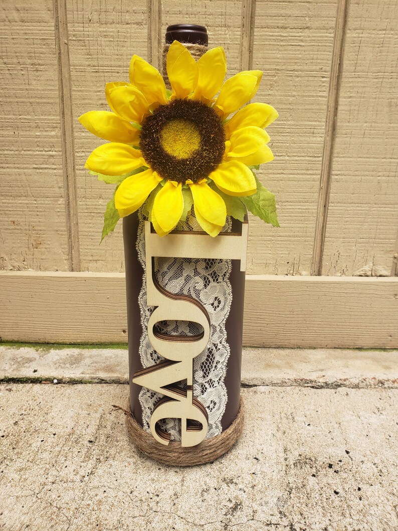 Sunflower and Lace Handmade Wine Bottle Decor Festive Fall Etsy