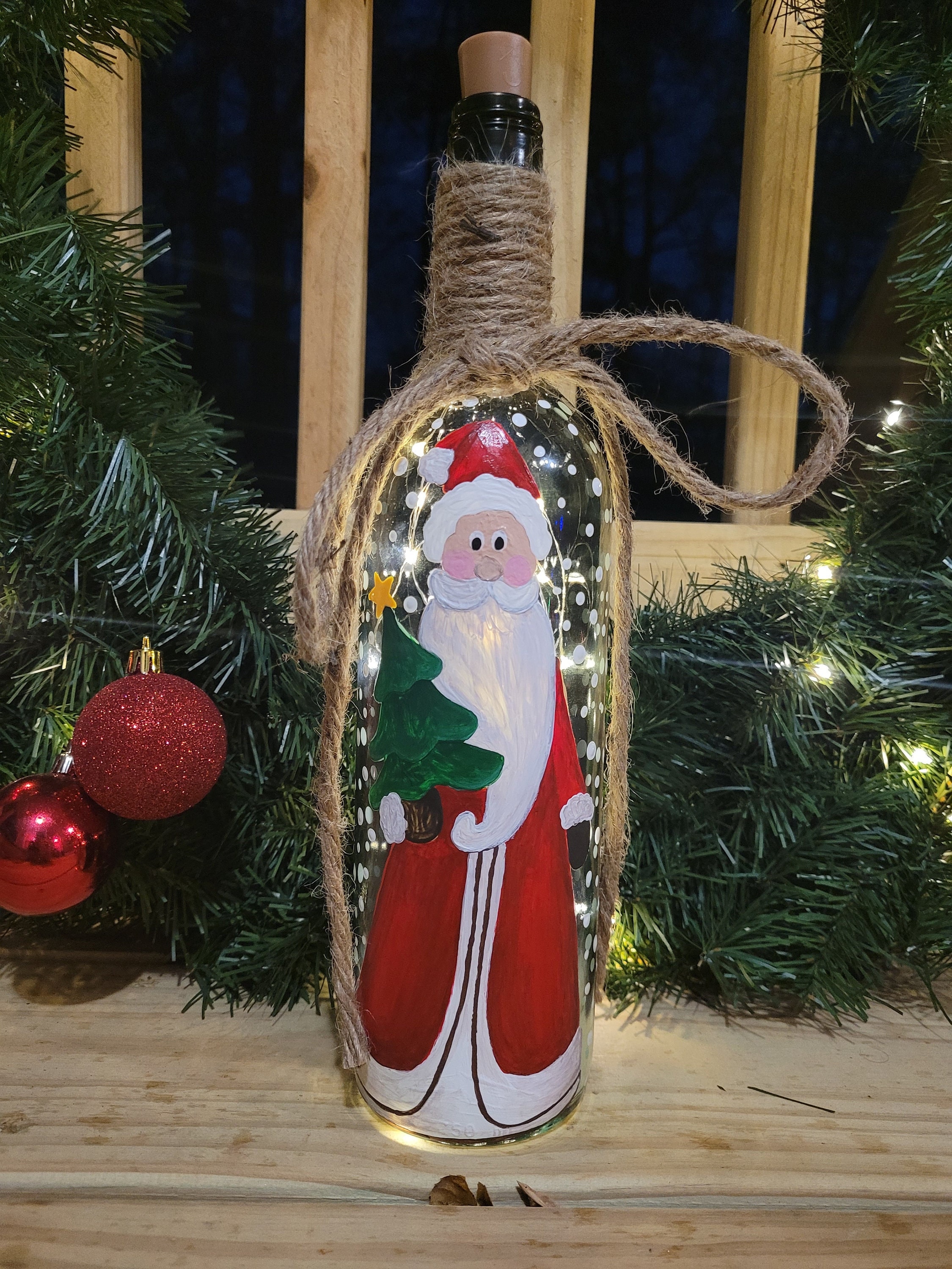 Hand Painted Xmas Bottle with Winter Scene