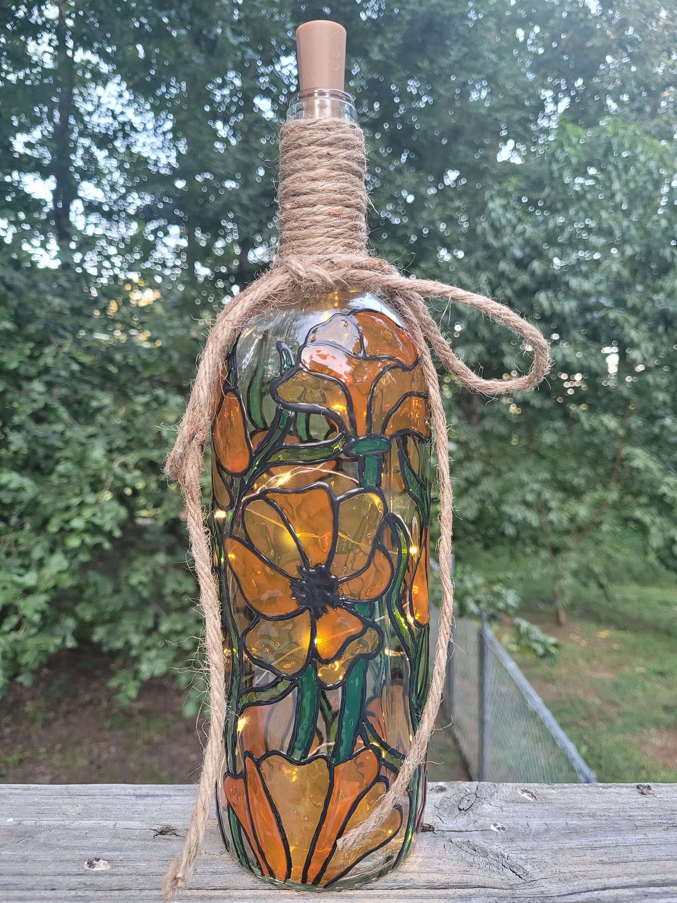 Handpainted Faux Stained Glass Wine Bottle Décor Handmade Etsy