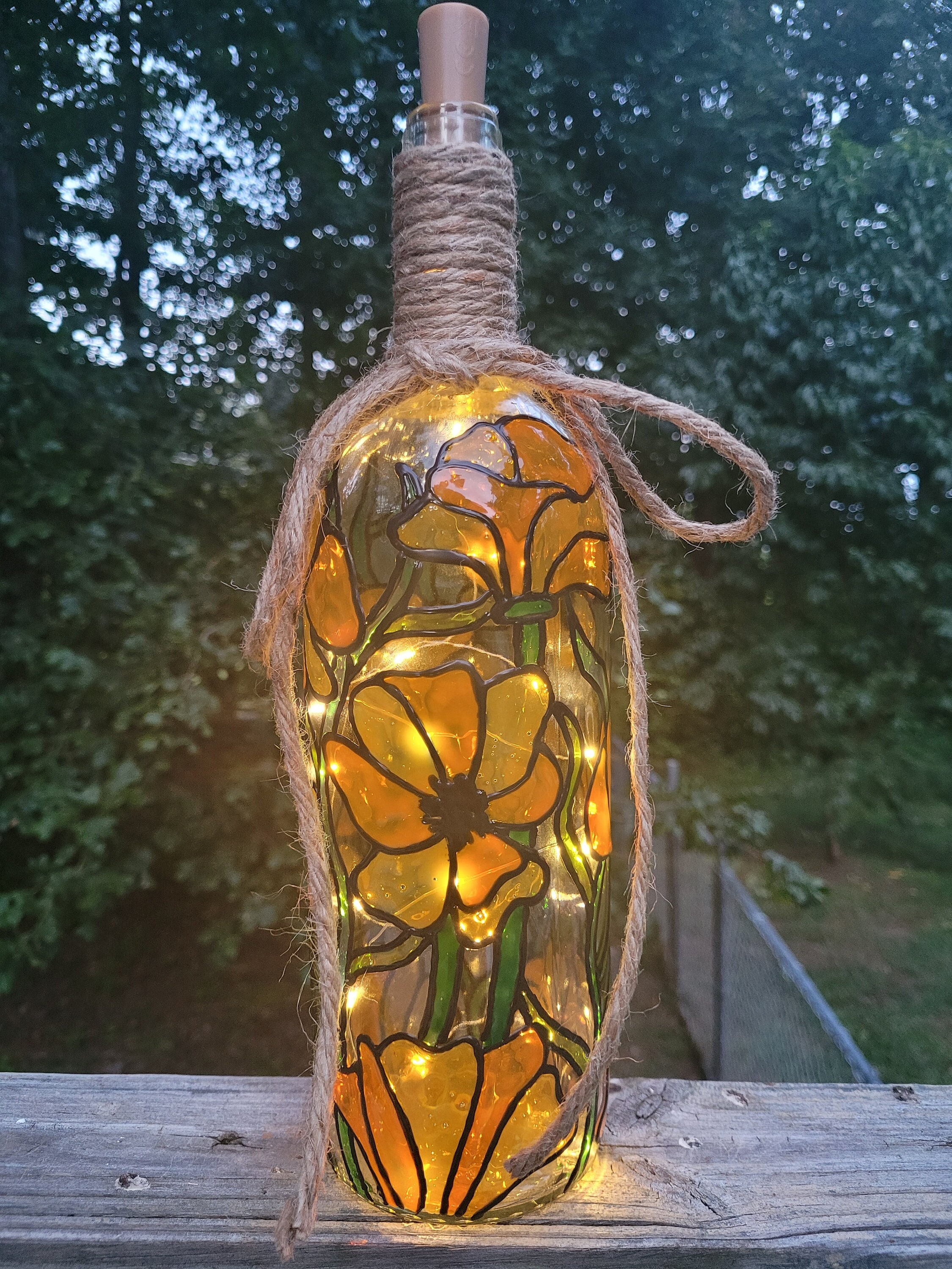 Handpainted Faux Stained Glass Wine Bottle Décor Handmade Etsy