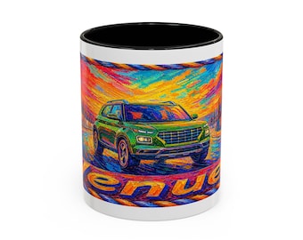 Groene Hyundai Venue-koffiemok | Fauvistische olieverfschilderij | Hyundai-ventilator cadeau 11oz 15oz