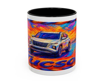 Witte Hyundai Tucson-koffiemok | Fauvistische olieverfschilderij | Hyundai-fancadeau