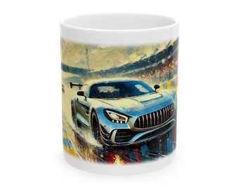 Mercedes AMG GT Expressionist keramische mok, koffiebeker 325 ml - 440 ml, cadeau voor autoliefhebbers, uniek verjaardagscadeau, auto-gerelateerde kunstdecoratie, racen