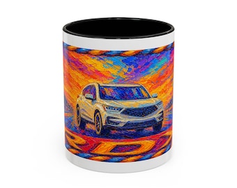Witte Acura RDX-koffiemok | Fauvistische olieverfschilderij | Cadeau Acura RDX-eigenaar