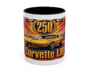 Sunfire gele Chevrolet Corvette L88 verscheiden accent koffiemok | Patriotic 250-collectie