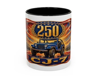 Blauwe jeep cj-7 verscheidenheidsaccent koffiemok | Patriotic 250-collectie
