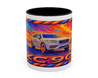 Kristalwitte Volvo XC90 koffiemok | Fauvistische olieverfschilderij | Cadeau Volvo XC90-ventilator