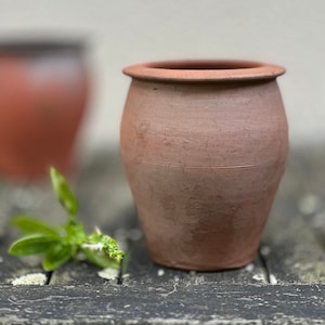 Antique French Butter Pot Terracotta Jar Handmade Stoneware Normand Pottery 1900s Utensil Holder
