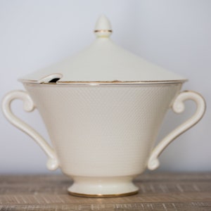 Vintage French Soup Tureen White and Gold Art Deco Salins
