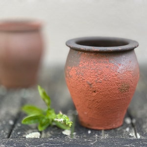 Antique French Butter Pot Terracotta Jar Handmade Normand Pottery XIX century Utensil Holder