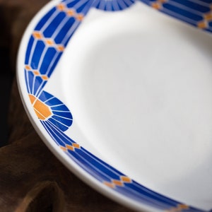 Antique French Art Deco Oval Platter Blue Dish Presentation Plate Badonviller Saint Gabriel stencilware image 3