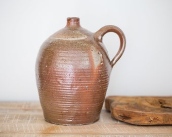 French Stoneware Oil Jug Wine Pitcher With Handle Terracotta Bottle Statement Pottery