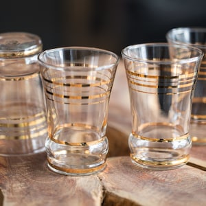 Vintage French Set of 4 Bistro Shot Glasses Gold Rim 150ml Bistro Aperirif Tumblers Barware 1950s