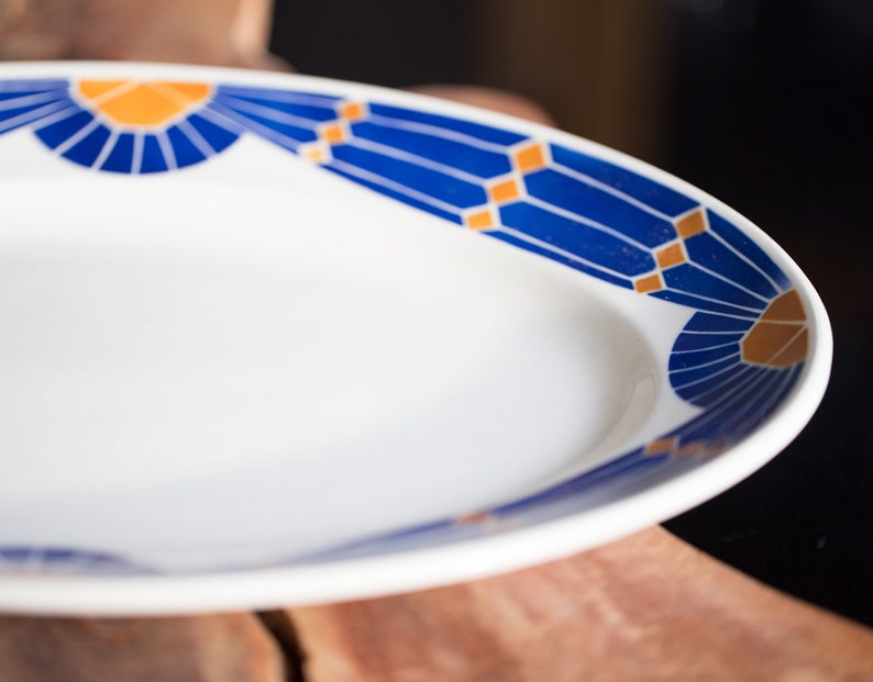 Antique French Art Deco Oval Platter Blue Dish Presentation Plate Badonviller Saint Gabriel stencilware image 4