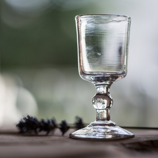 Antique French Hand Blown Slanted Stem Glass 19th Tiny Collectable Bistro Glass