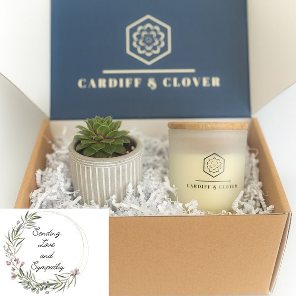 Sending Sympathy Succulent Gift Box with Scented Soy Candle. Sympathy Gift Box, Sorry For Your Loss, Miscarriage Gift, Loss of Family Member