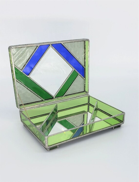 Vintage Stained Glass Jewelry Box Gem