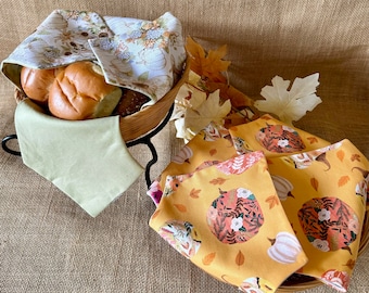 Vintage Style Bread Basket Liner: Reversible Thanksgiving Cloth