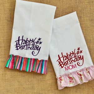 Personalized Embroidered Ruffled Dish Towel: Birthday Gift
