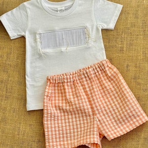 Custom Ready to smock t-shirt with shorts, smocking for boys, summer shirt and shorts, birthday, white pleated insert