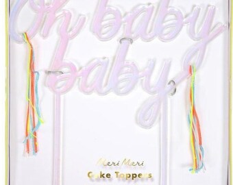 Meri Meri Oh Baby Cake topper, baby announcement, gender reveal, baby shower cake topper, iridescent, pink, cake decorating, cupcakes