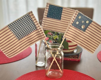 Americana Fabric Flag Set: Handmade Patriotic Decor (5x7 in)
