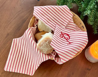 Personalized Bread Basket Liner: Embroidered Initial, Vintage Farmhouse Decor