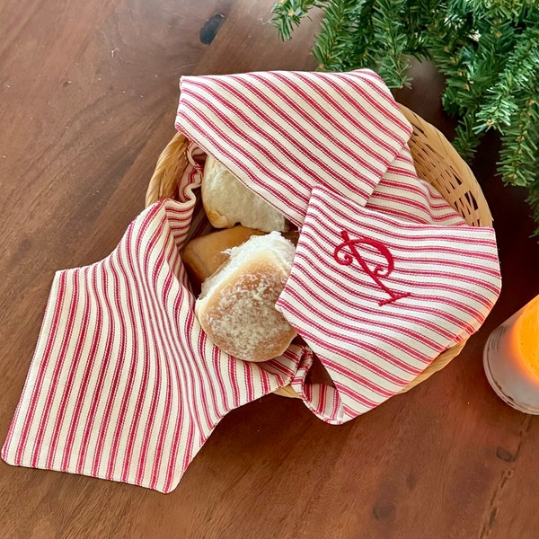 Personalized Bread Basket Liner: Embroidered Initial, Vintage Farmhouse Decor