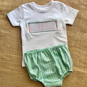 Ready to Smock, tee with diaper cover, Baby gift, smocking for boys, blue green gingham,  Baby announcement, Gender reveal